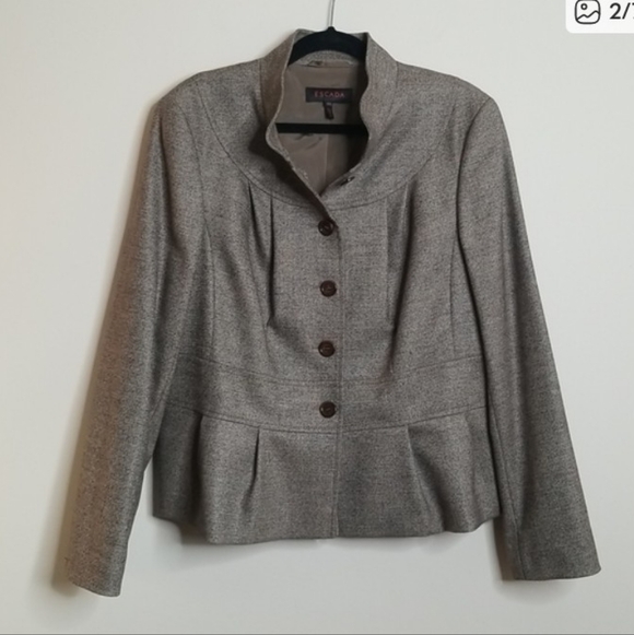 Escada Tan Wool Peplum Pleated Blazer Jaclet 44 (XL) - Picture 8 of 10